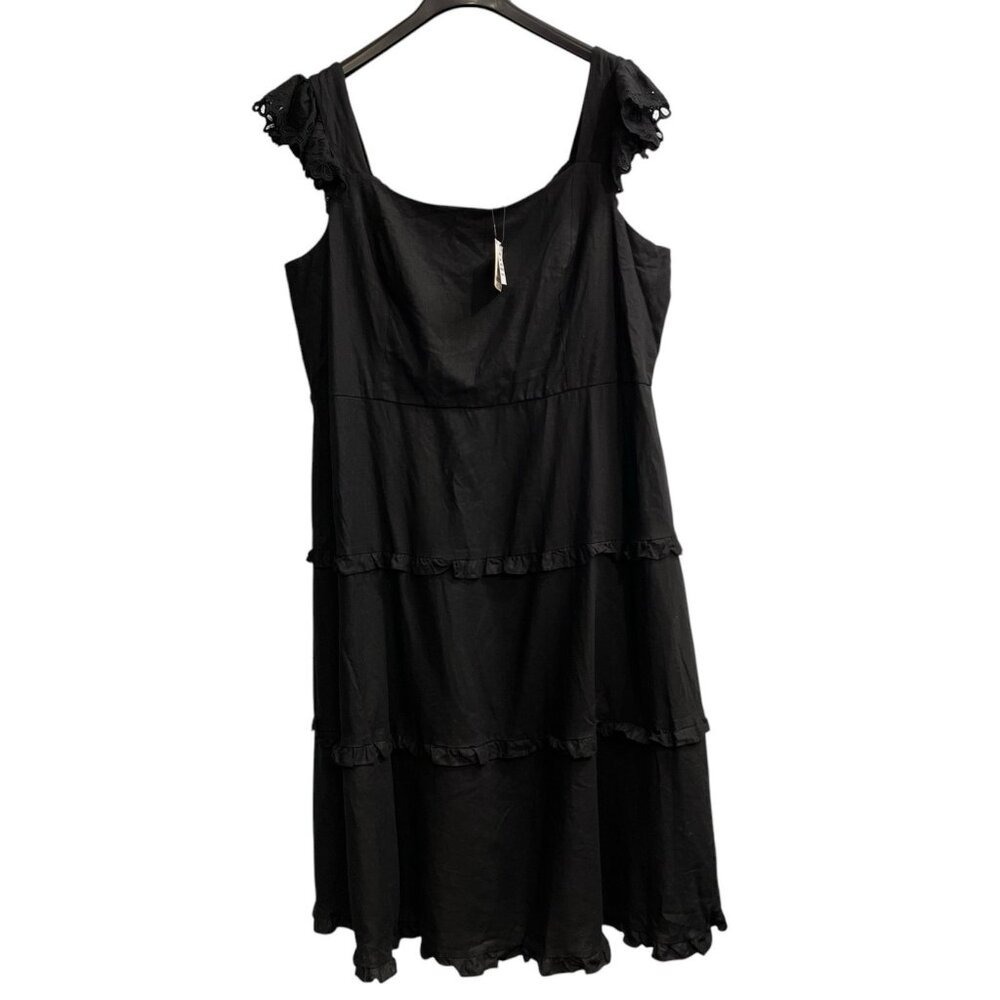 Anne Klein Black Tiered Eyelet Sleeve Smocked Back Midi Dress 22W Beach Coastal